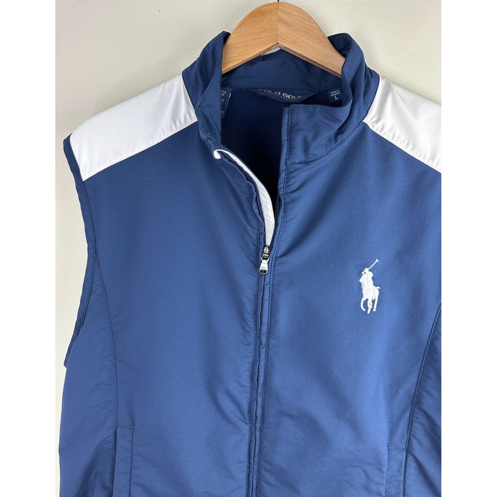 Polo Golf Ralph Lauren Men's Large Vest Blue White Full Zip Y2K Golf Windbreaker - Picture 3 of 16